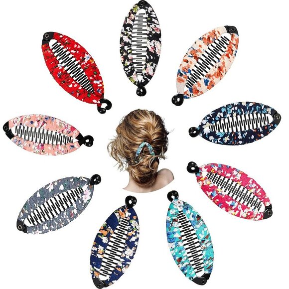 9 Pieces Banana Hair Clip Floral Clincher Hair Claws Bohemia Style Wrapped Cloth - Picture 1 of 6